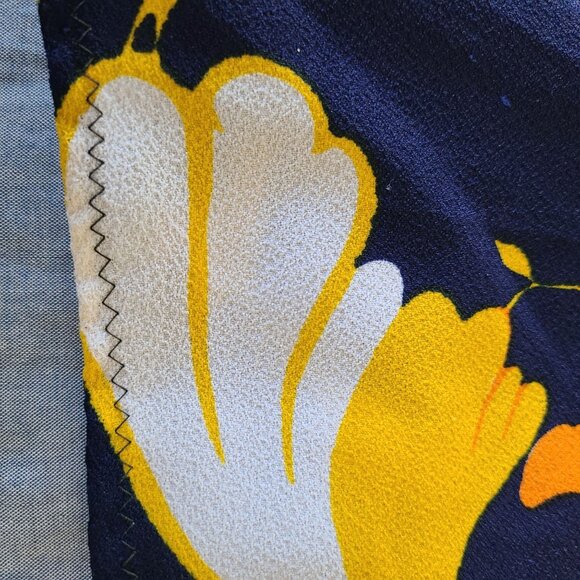 Vintage Floral Long Kaftan Dress Handmade Navy Yellow Green Abstract Print - Picture 9 of 16